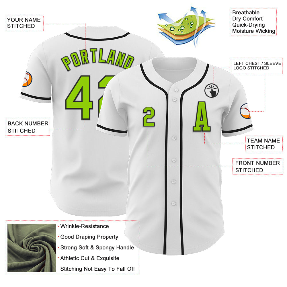 Custom White Neon Green-Black Authentic Baseball Jersey view 2