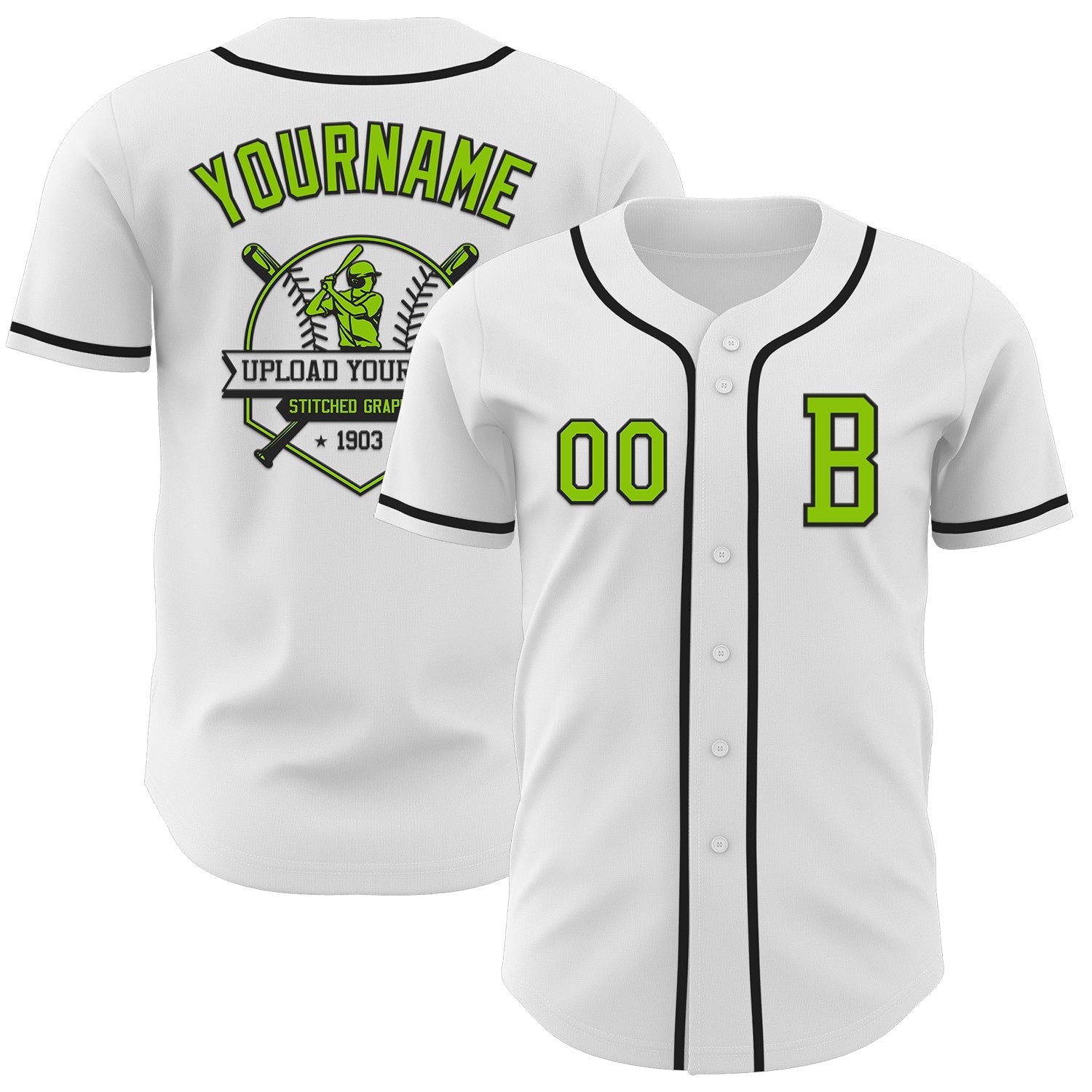 Custom White Neon Green-Black Authentic Baseball Jersey view 5