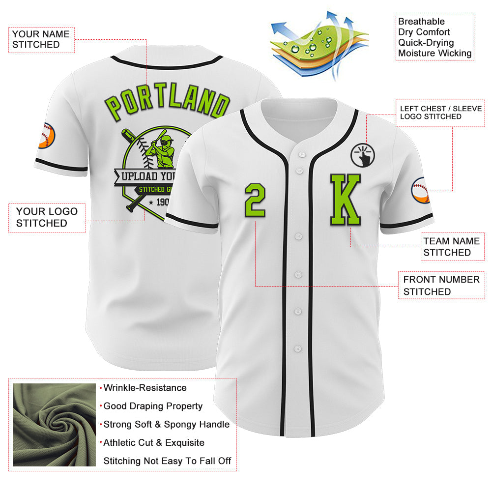 Custom White Neon Green-Black Authentic Baseball Jersey view 6