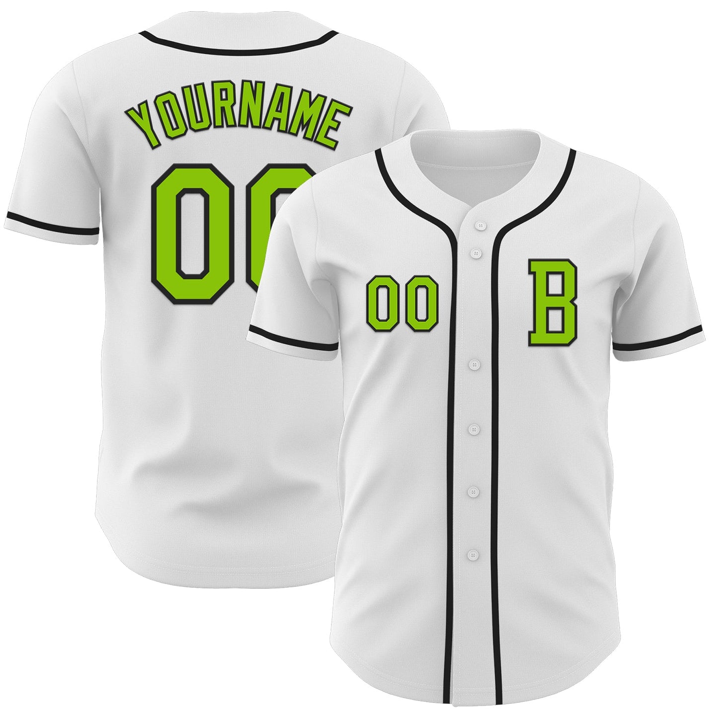 Custom White Neon Green-Black Authentic Baseball Jersey - Main View
