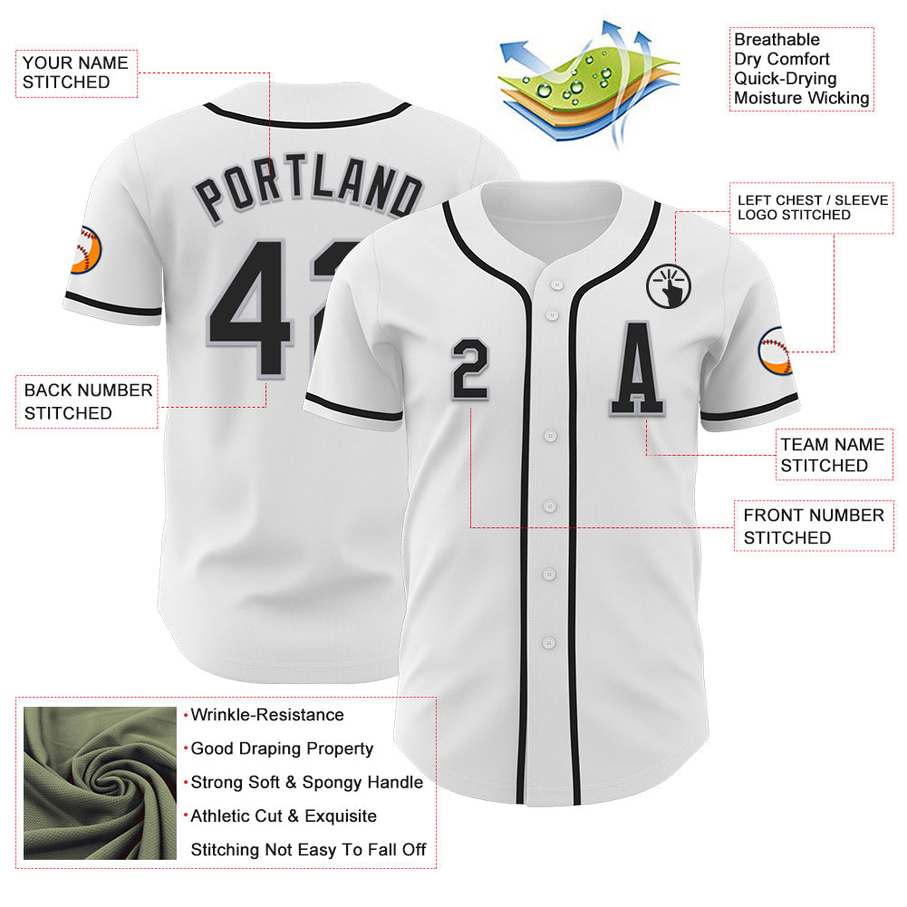 Custom White Black-Gray Authentic Baseball Jersey view 2