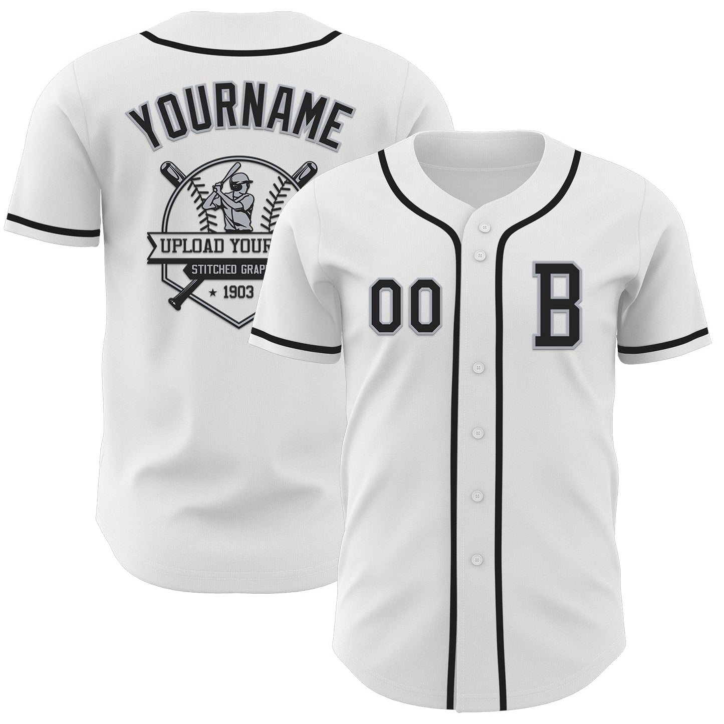 Custom White Black-Gray Authentic Baseball Jersey view 5