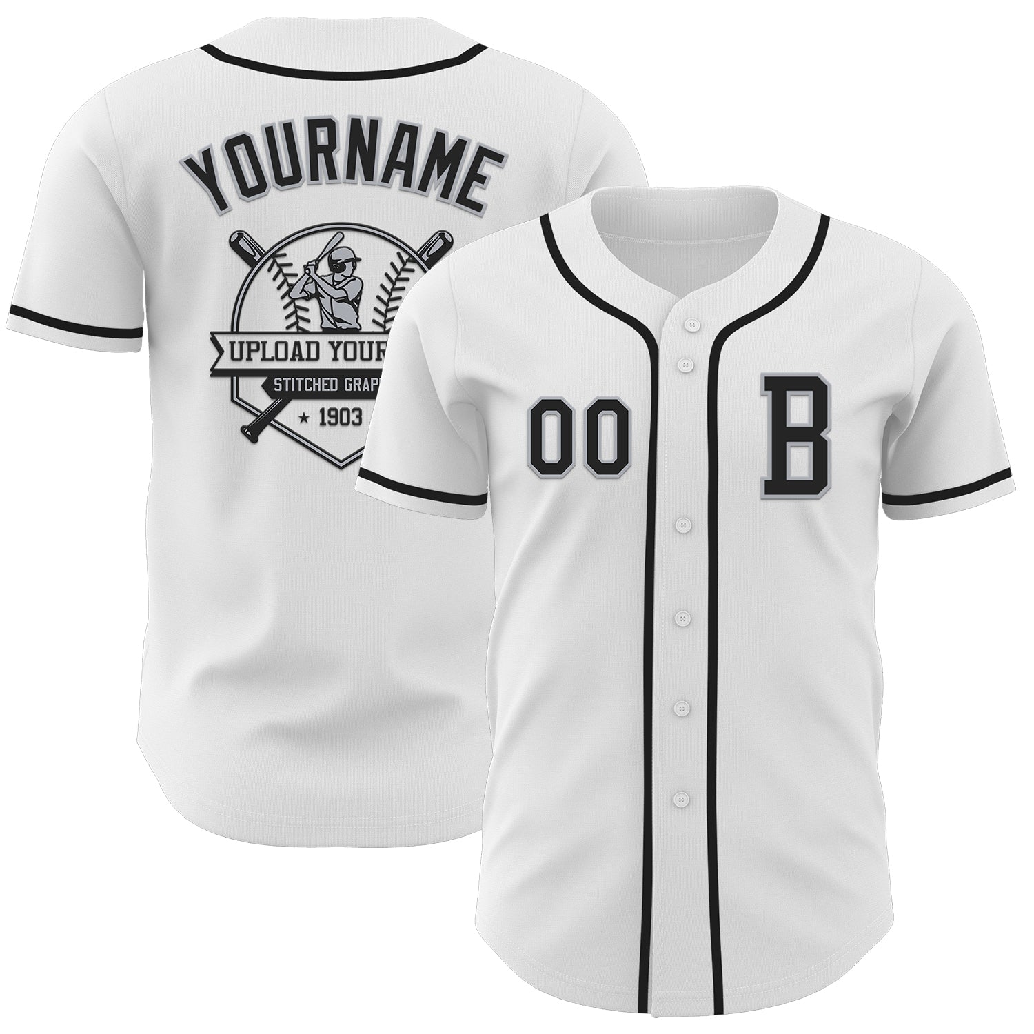 Custom White Black-Gray Authentic Baseball Jersey view 5