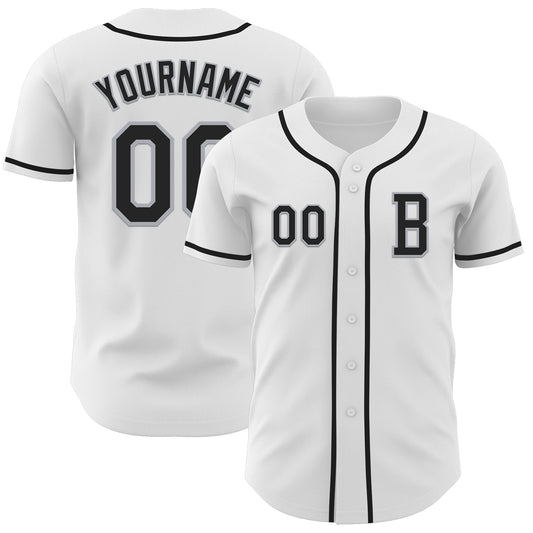 Custom White Black-Gray Authentic Baseball Jersey - Main View