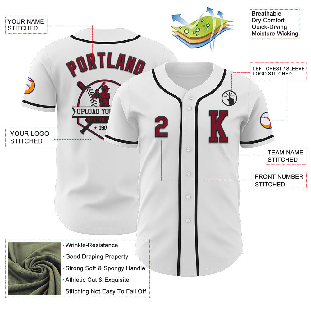 Custom White Crimson-Black Authentic Baseball Jersey view 6