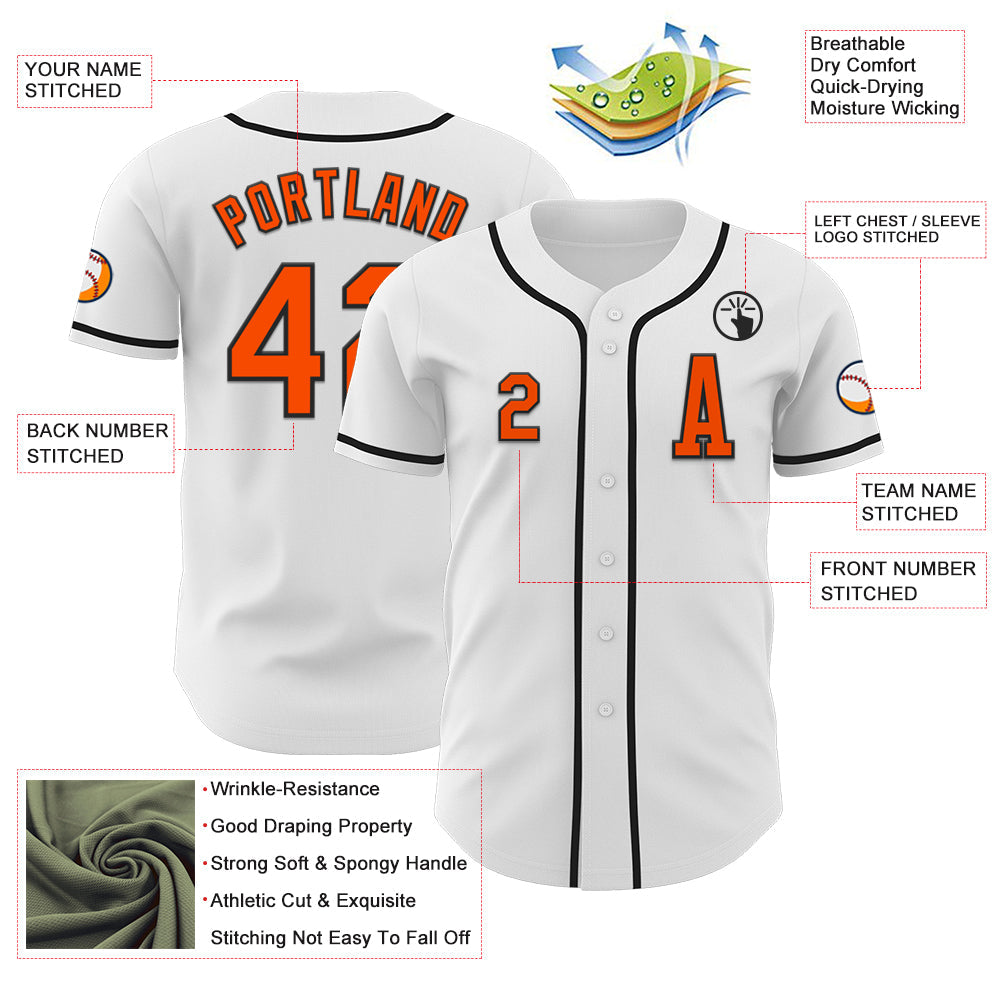 Custom White Orange-Black Authentic Baseball Jersey view 2