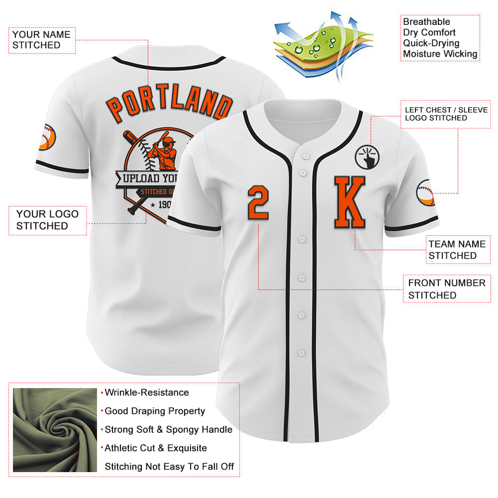 Custom White Orange-Black Authentic Baseball Jersey view 6