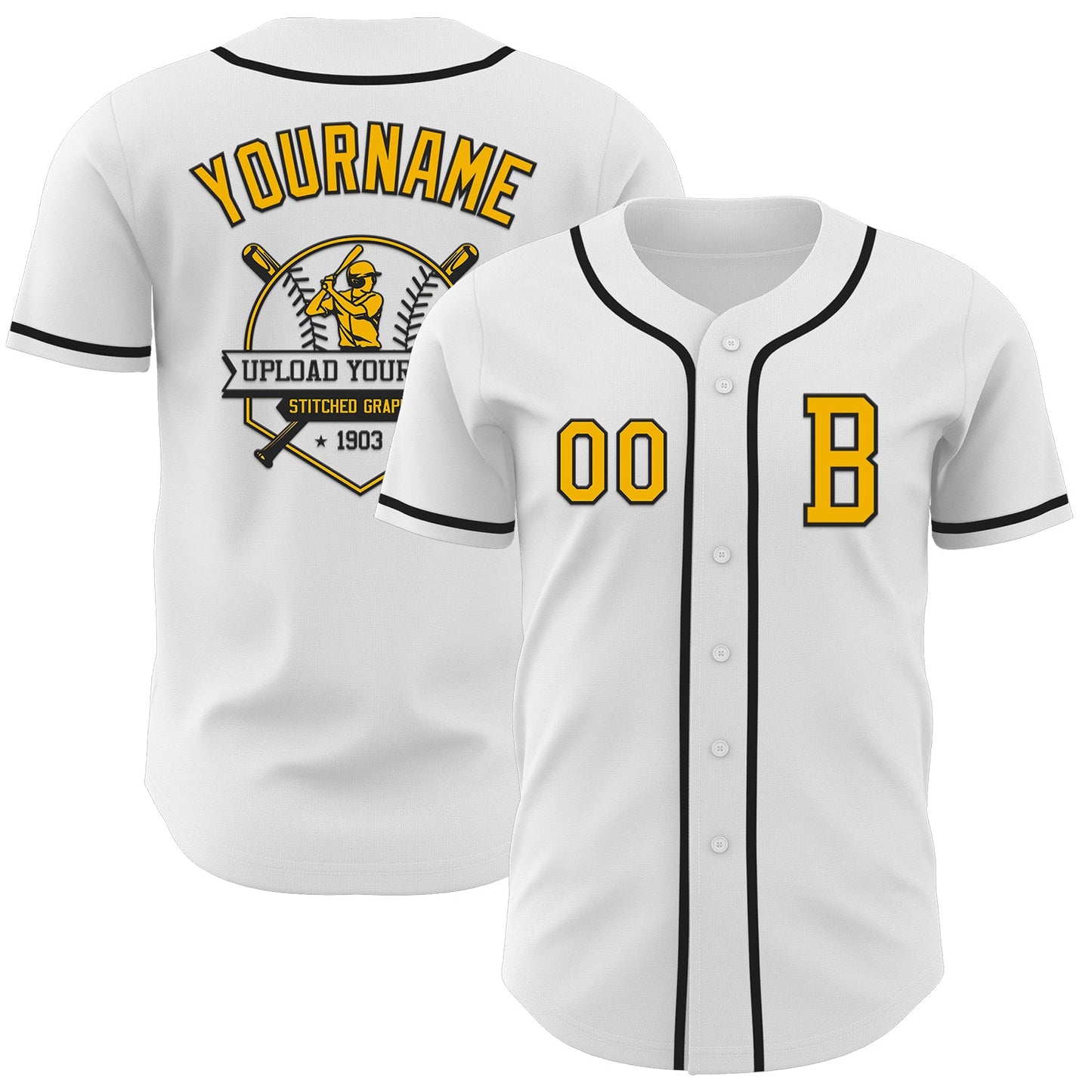 Custom White Gold-Black Authentic Baseball Jersey view 5