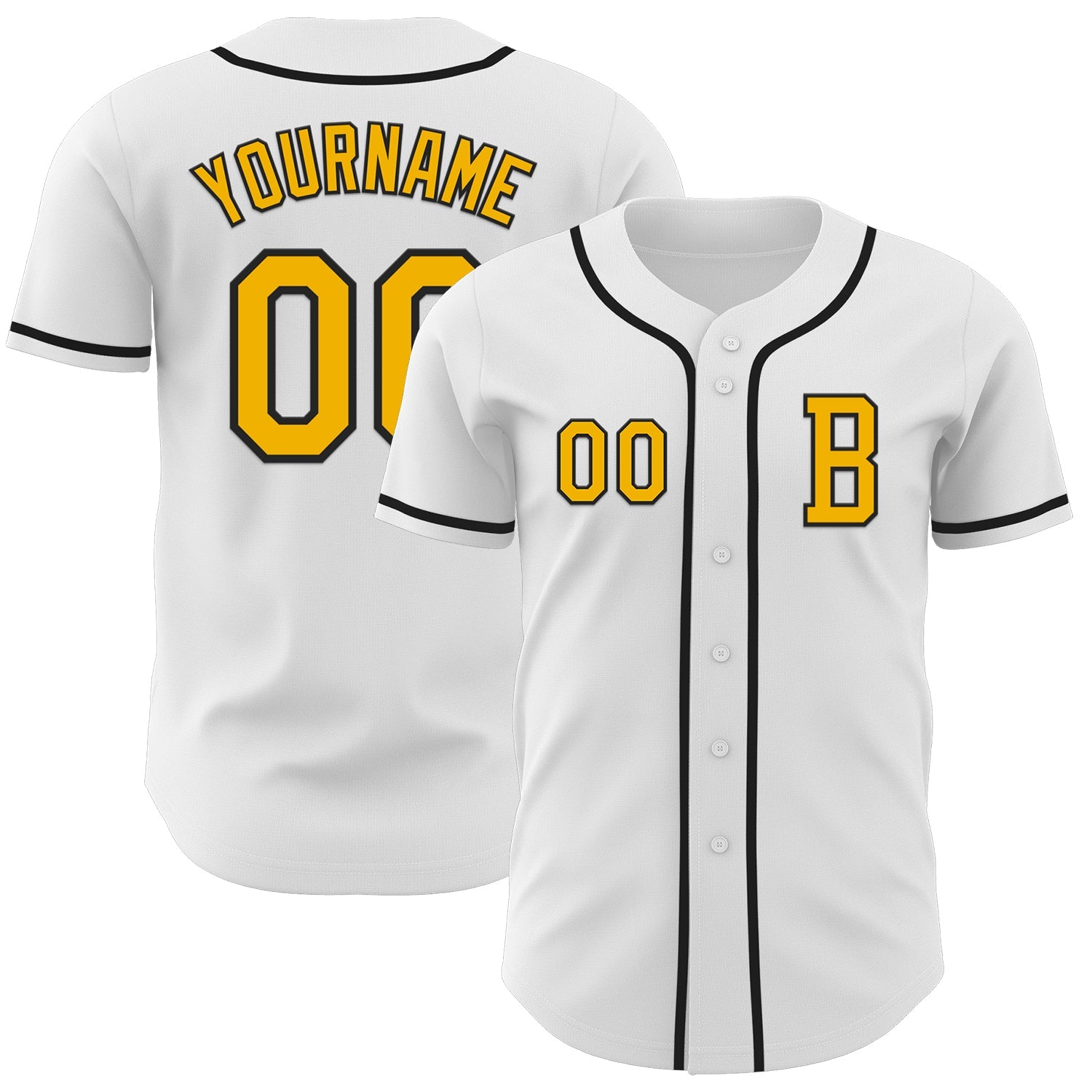 Custom White Gold-Black Authentic Baseball Jersey - Main View