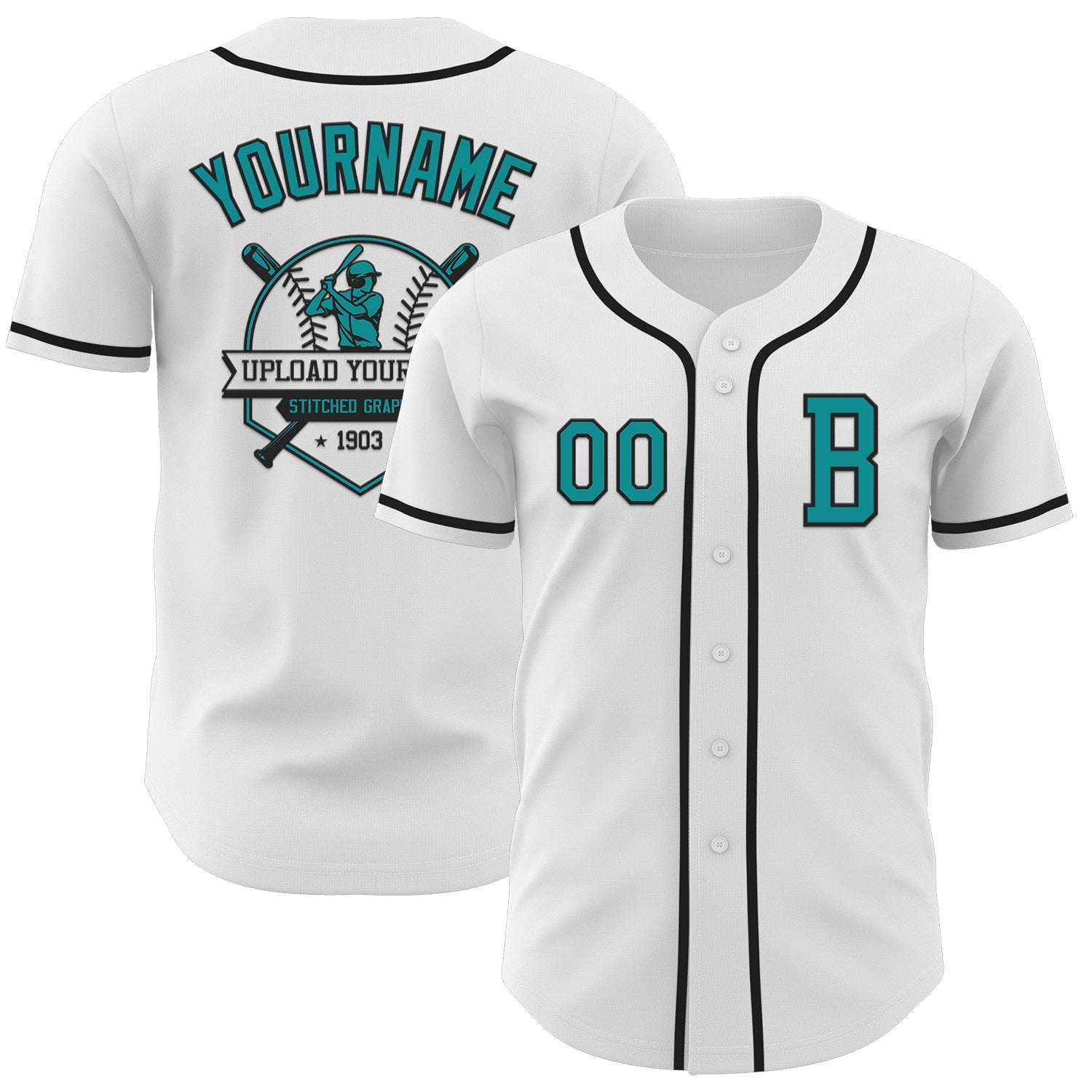 Custom White Teal-Black Authentic Baseball Jersey view 5