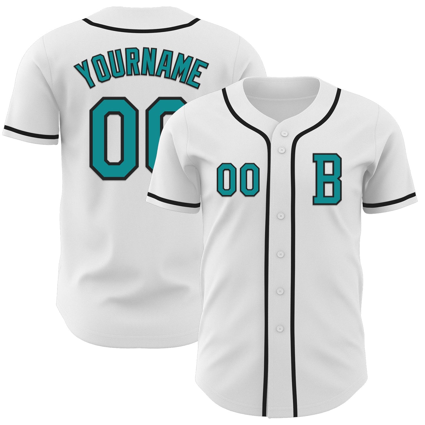Custom White Teal-Black Authentic Baseball Jersey - Main View