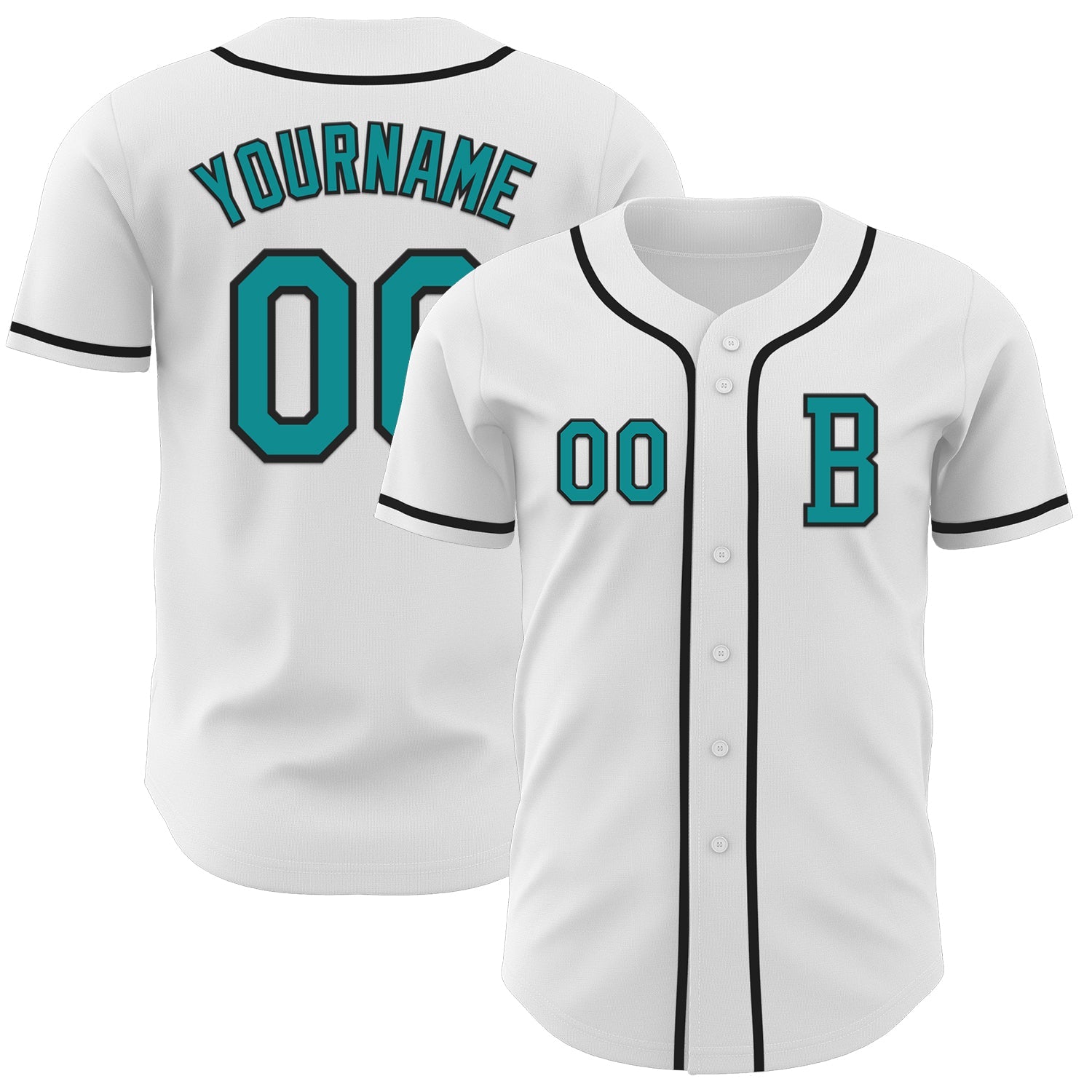Custom White Teal-Black Authentic Baseball Jersey - Main View