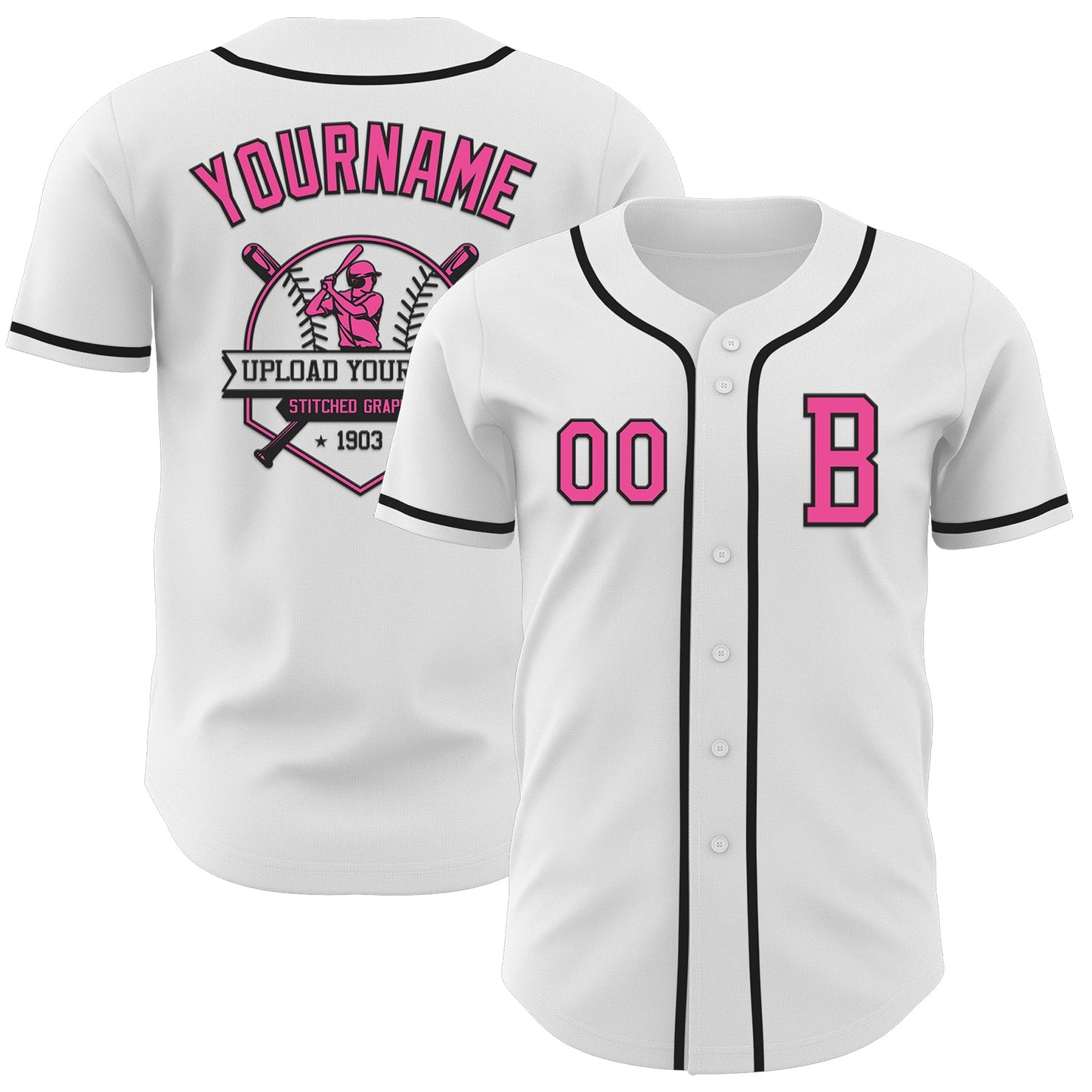Custom White Pink-Black Authentic Baseball Jersey view 5