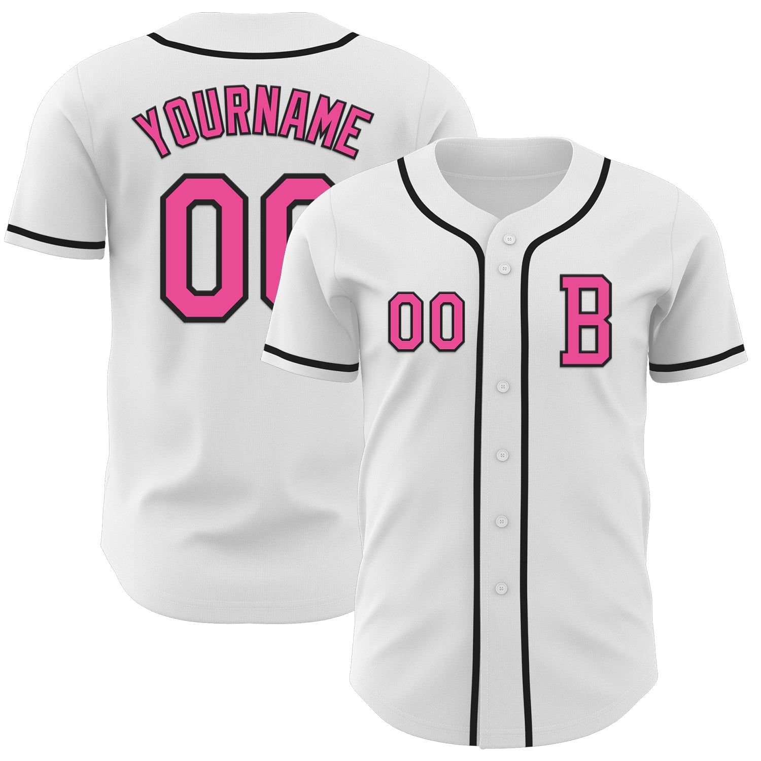 Custom White Pink-Black Authentic Baseball Jersey - Main View