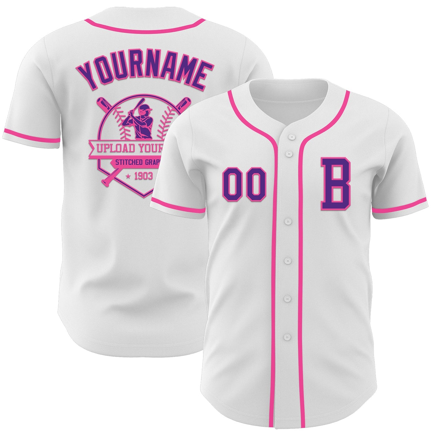 Custom White Purple-Pink Authentic Baseball Jersey view 5
