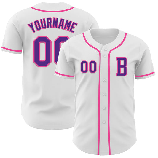 Custom White Purple-Pink Authentic Baseball Jersey - Main View