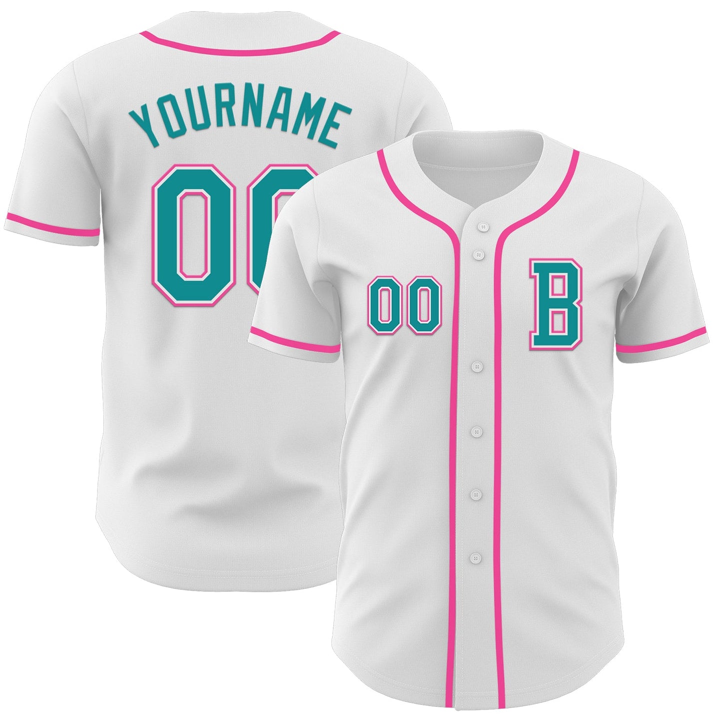 Custom White Teal-Pink Authentic Baseball Jersey - Main View