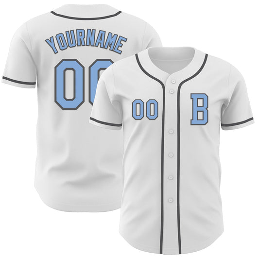 Custom White Light Blue-Steel Gray Authentic Baseball Jersey - Main View