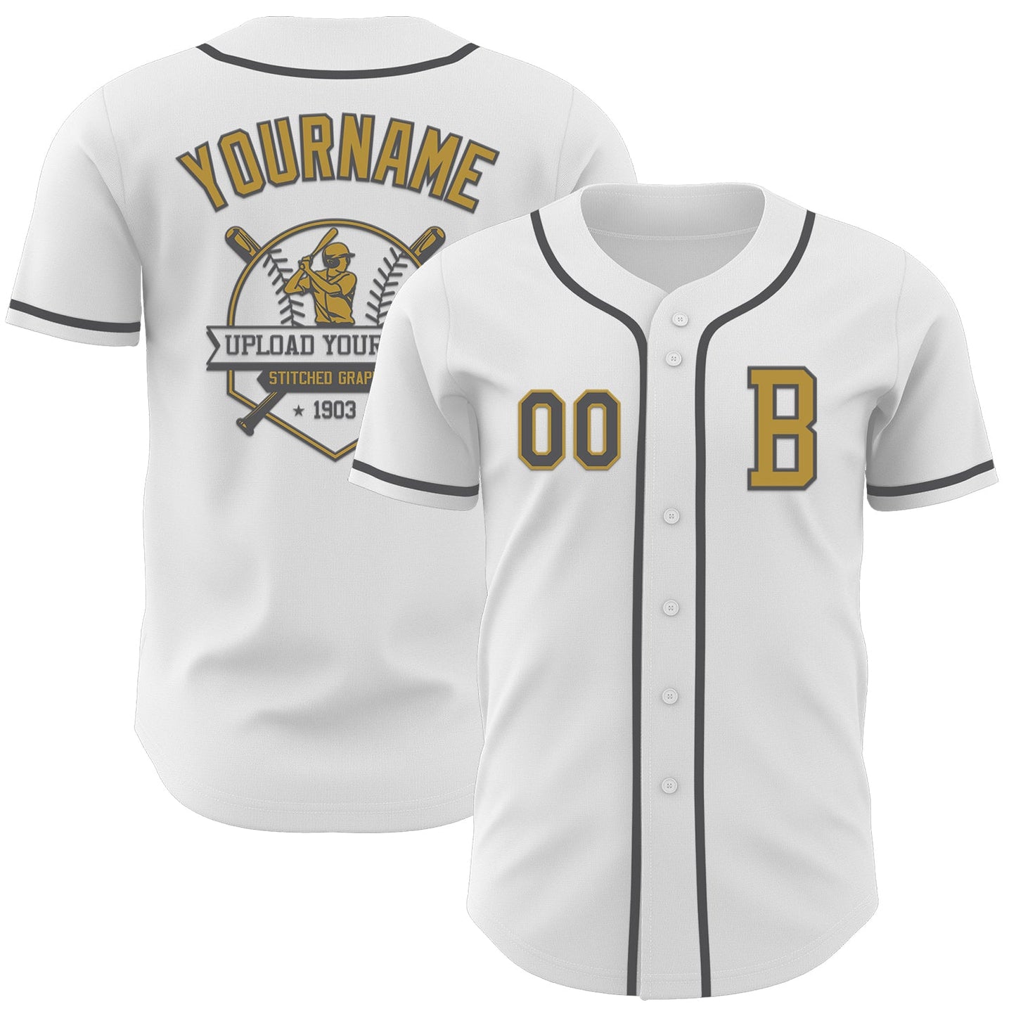 Custom White Steel Gray-Old Gold Authentic Baseball Jersey view 5
