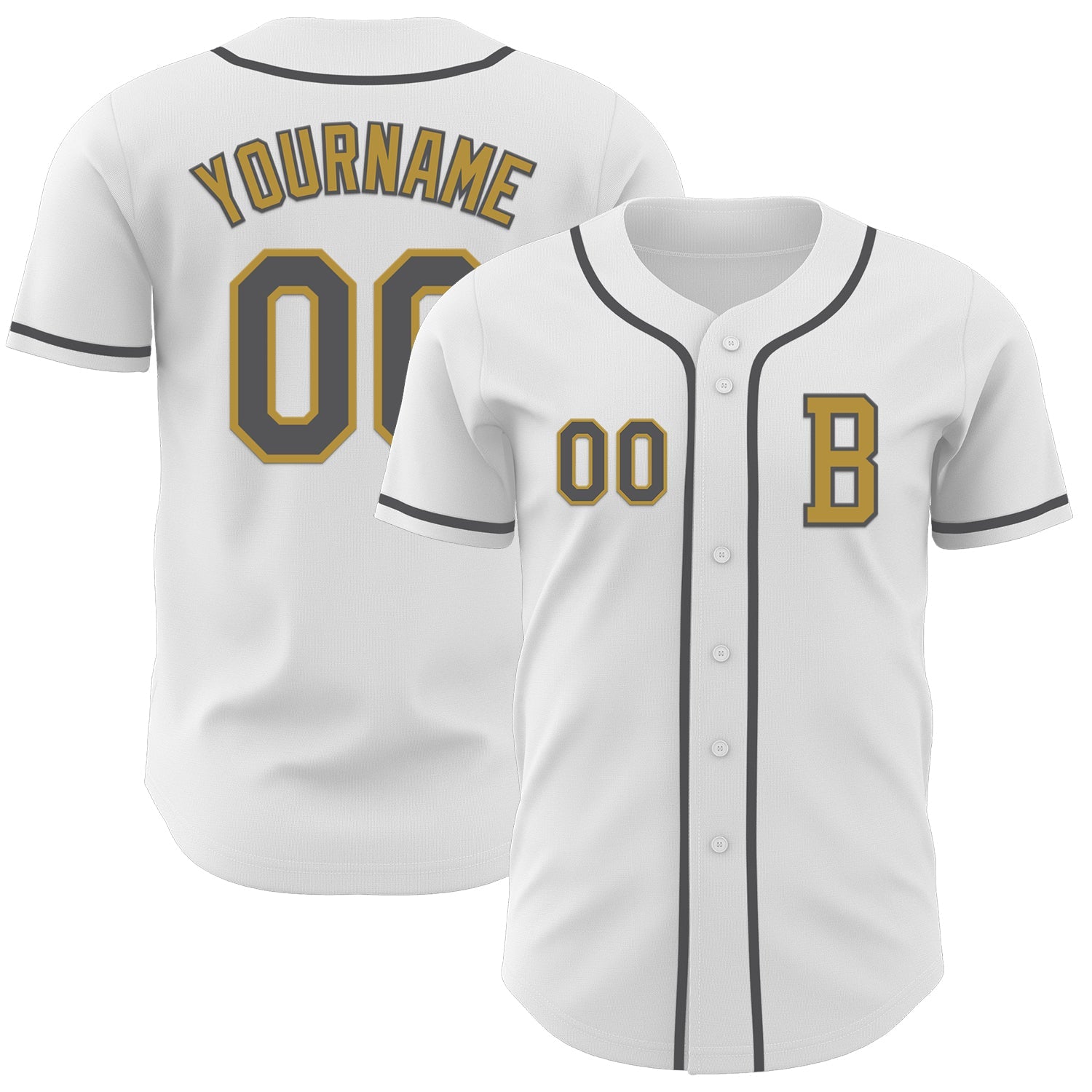 Custom White Steel Gray-Old Gold Authentic Baseball Jersey - Main View