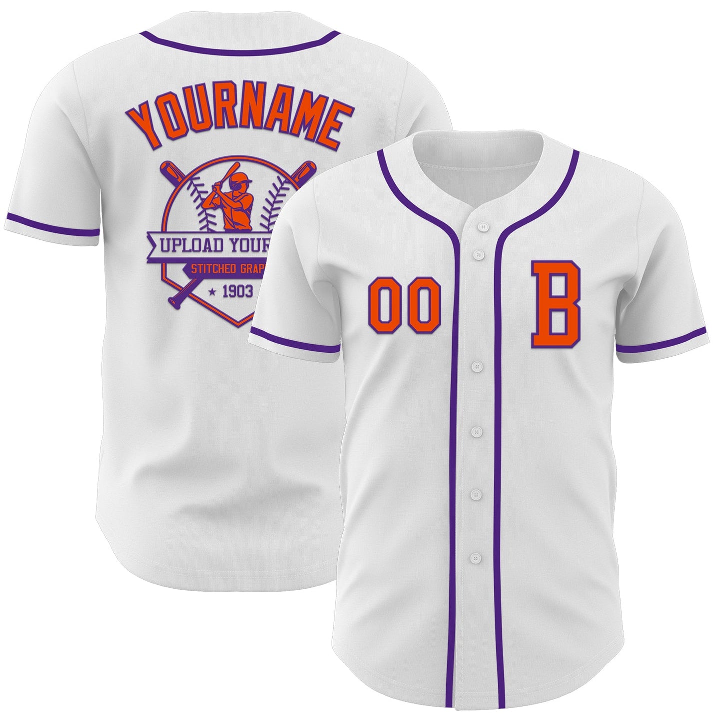Custom White Orange-Purple Authentic Baseball Jersey view 5