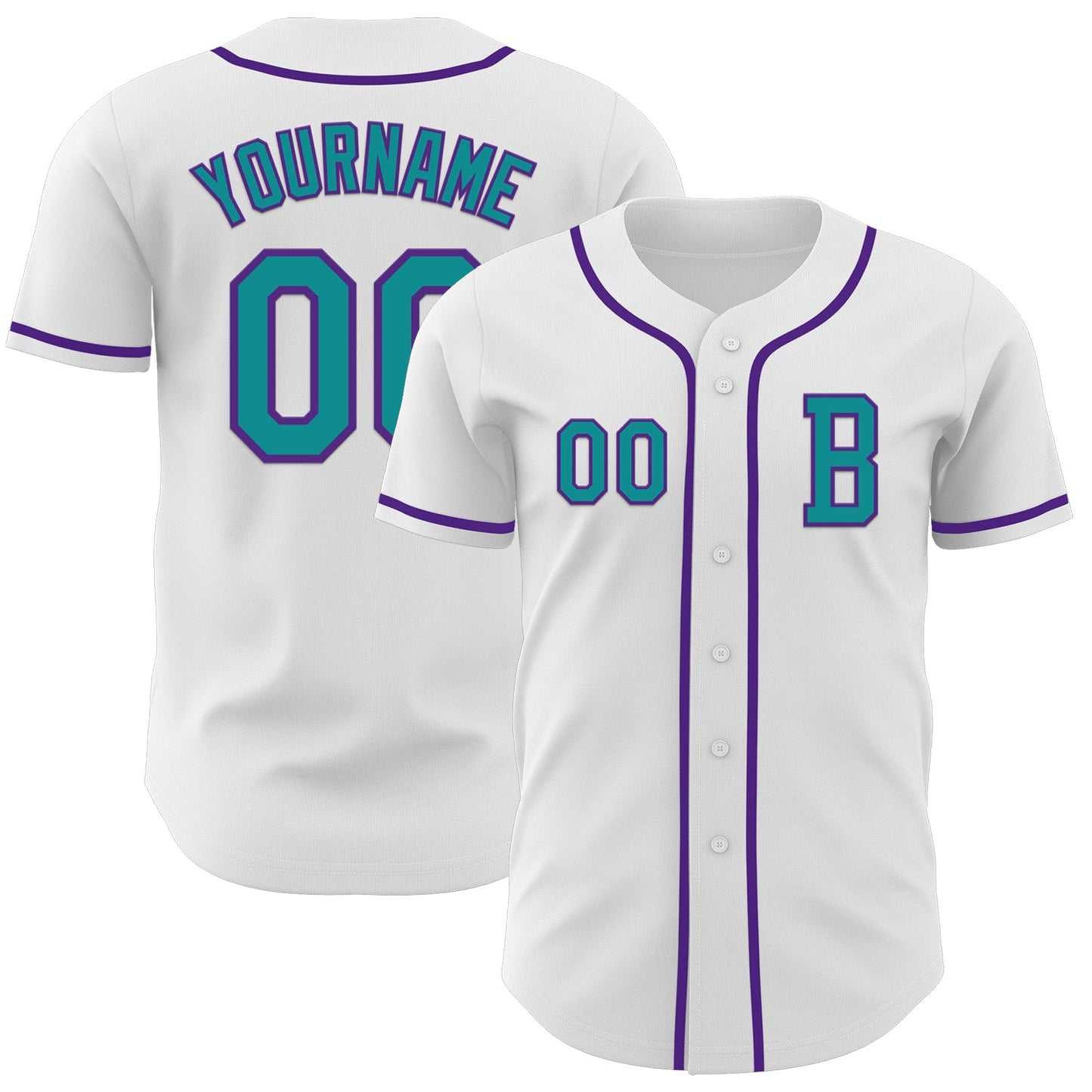 Custom White Teal-Purple Authentic Baseball Jersey - Main View