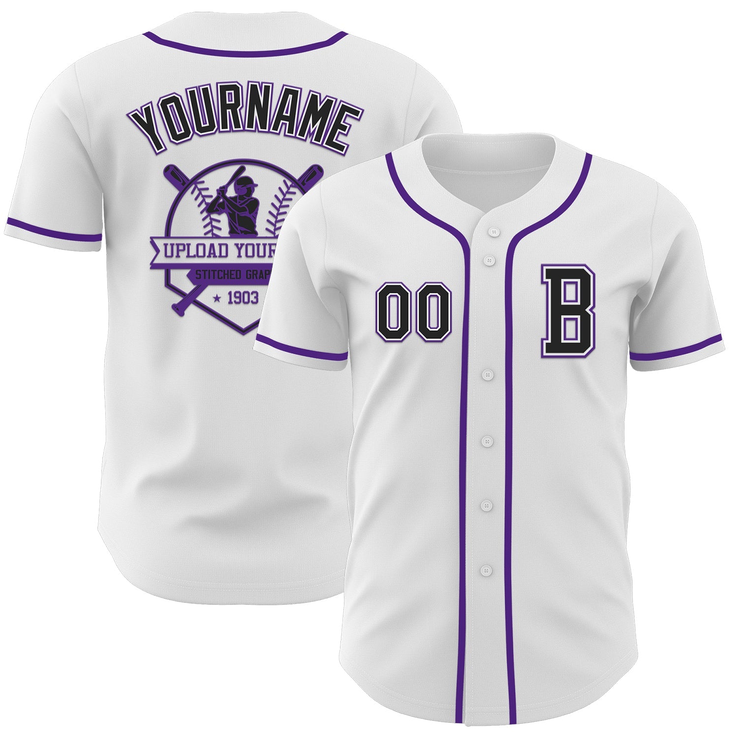 Custom White Black-Purple Authentic Baseball Jersey view 5