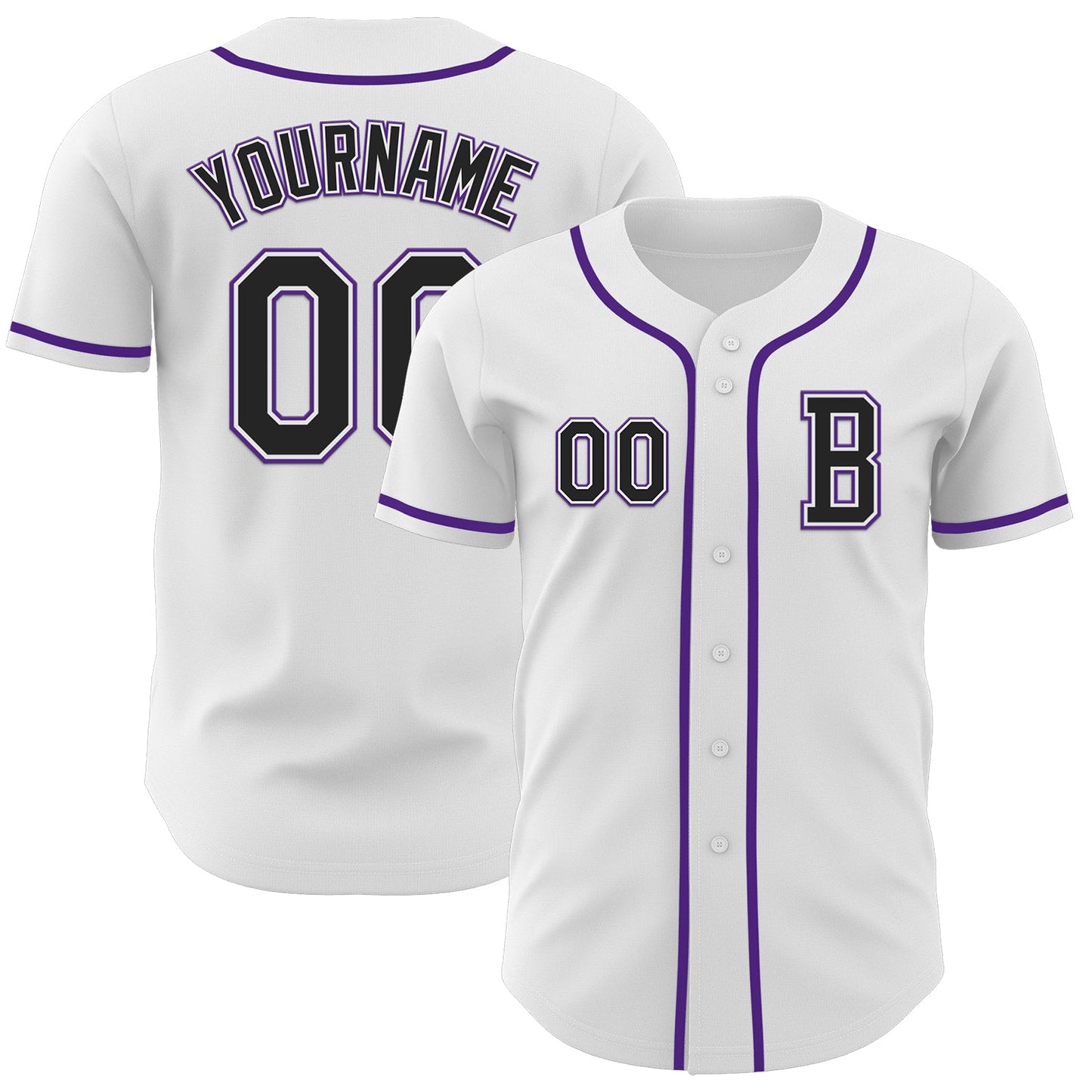 Custom White Black-Purple Authentic Baseball Jersey - Main View