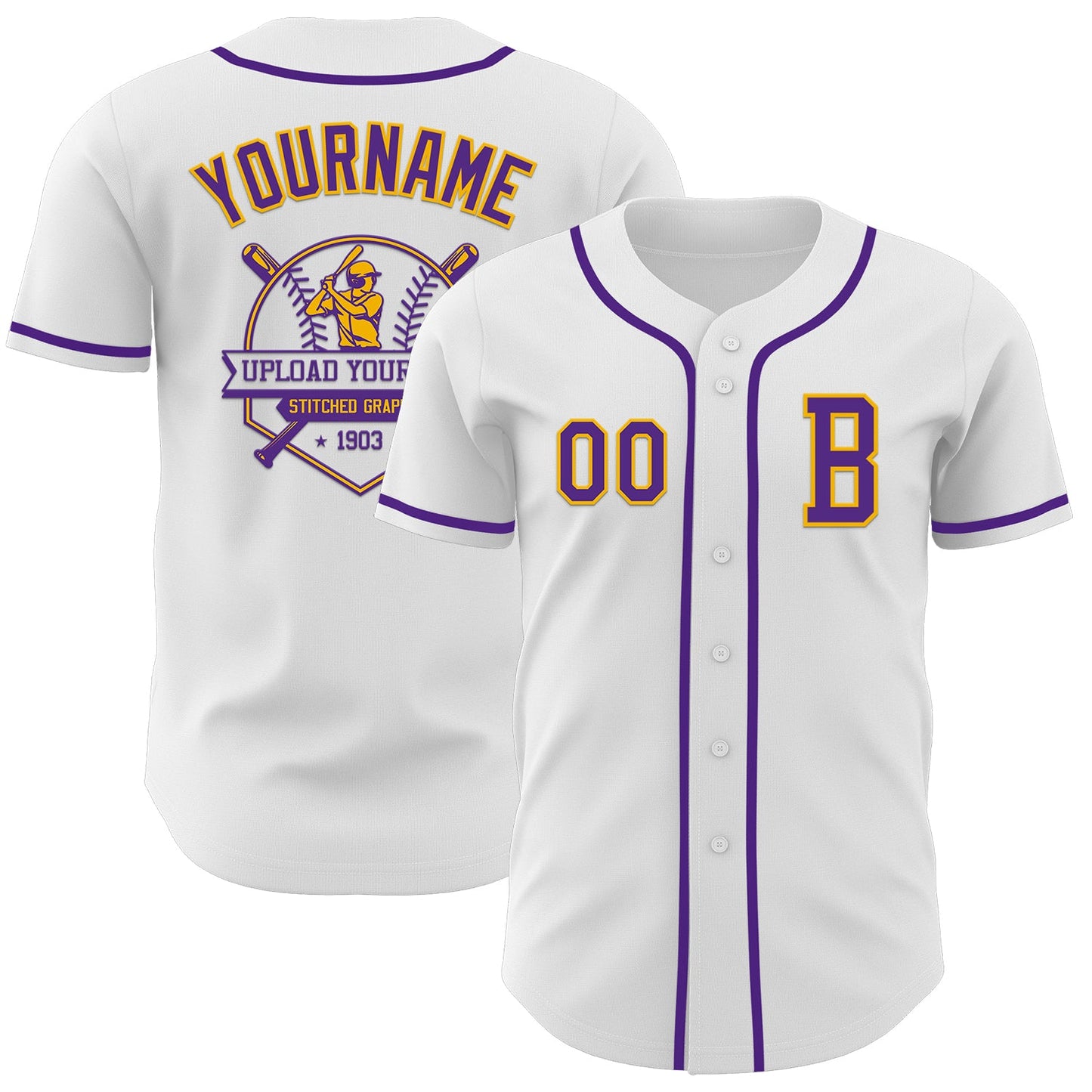 Custom White Purple-Gold Authentic Baseball Jersey view 5