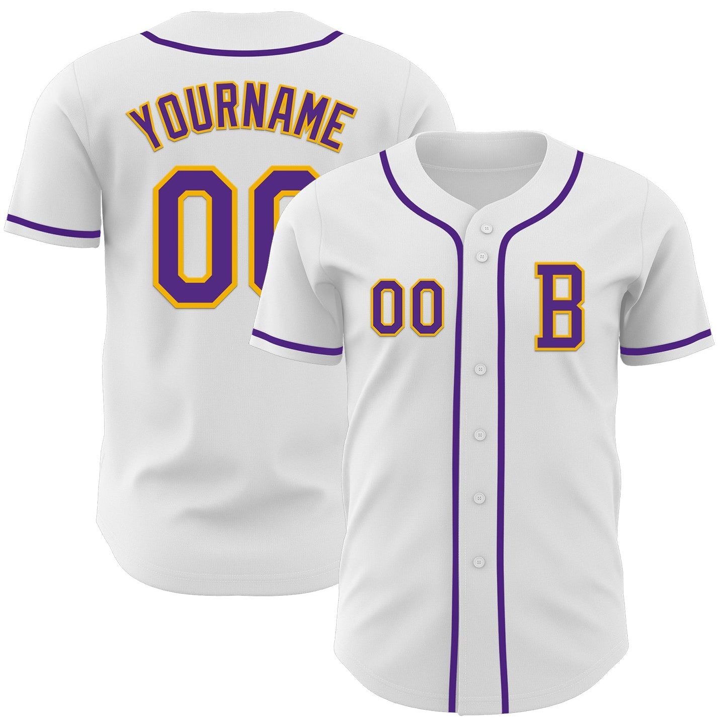 Custom White Purple-Gold Authentic Baseball Jersey - Main View