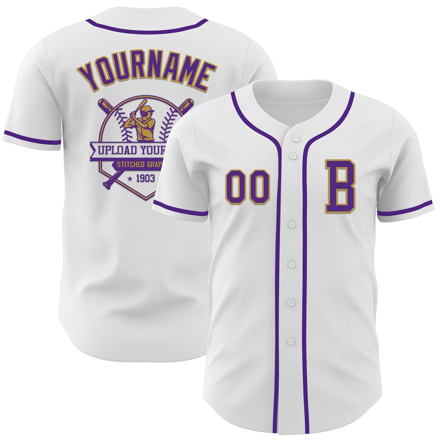 Custom White Purple-Old Gold Authentic Baseball Jersey view 5