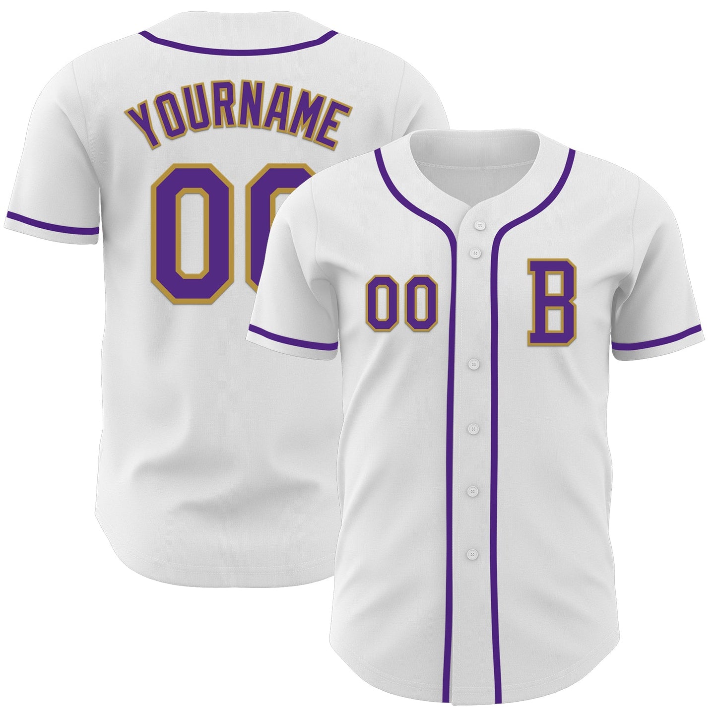 Custom White Purple-Old Gold Authentic Baseball Jersey - Main View