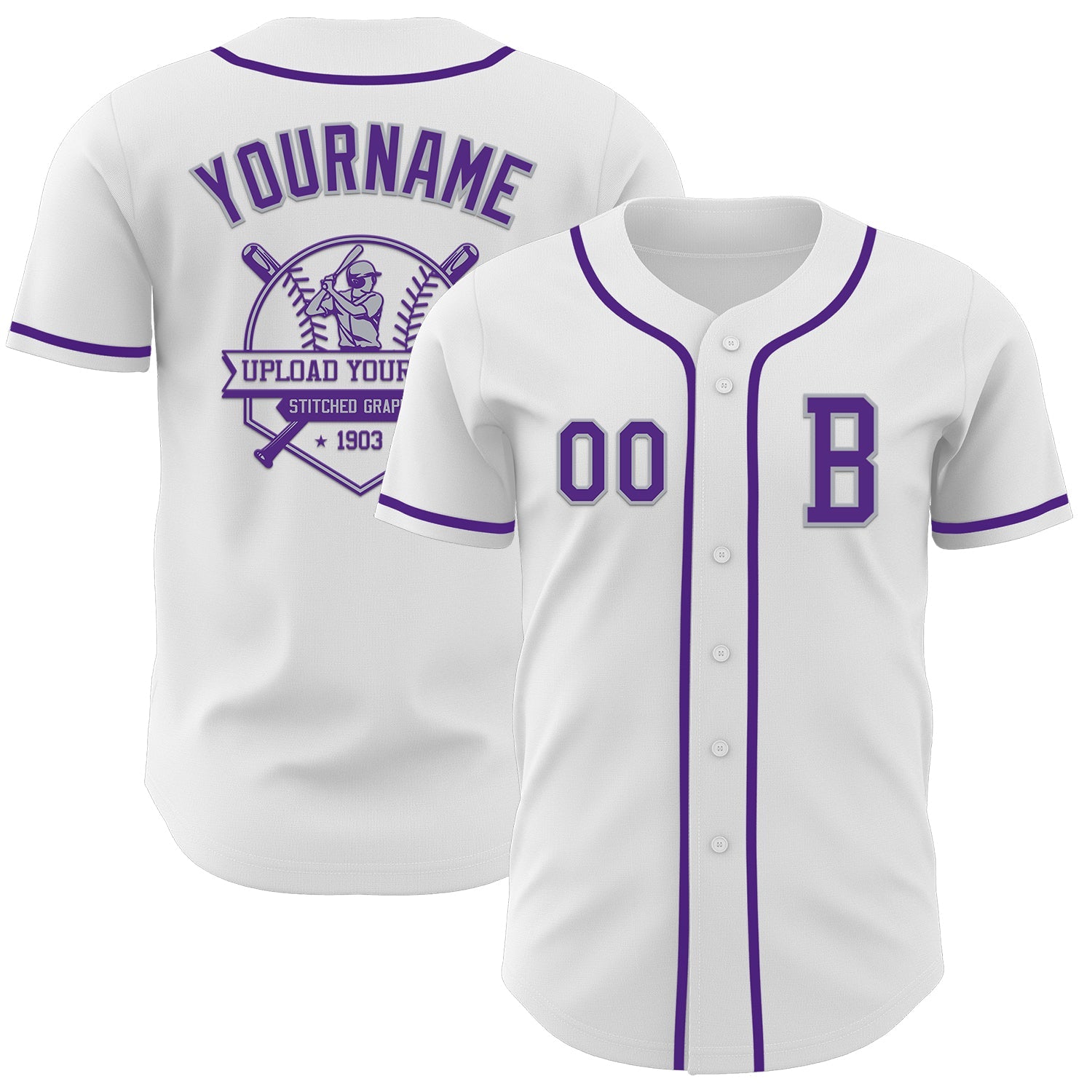 Custom White Purple-Gray Authentic Baseball Jersey view 5