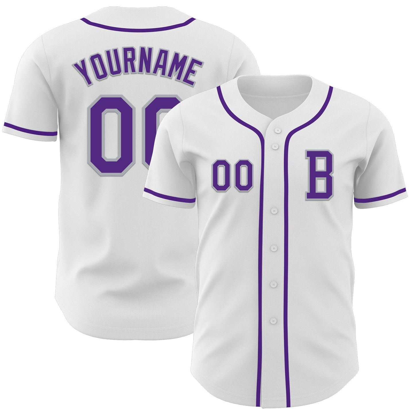 Custom White Purple-Gray Authentic Baseball Jersey - Main View