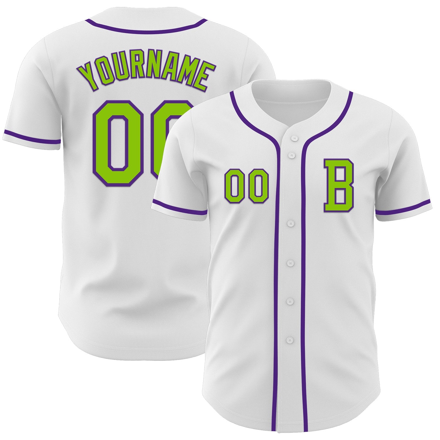 Custom White Neon Green-Purple Authentic Baseball Jersey - Main View