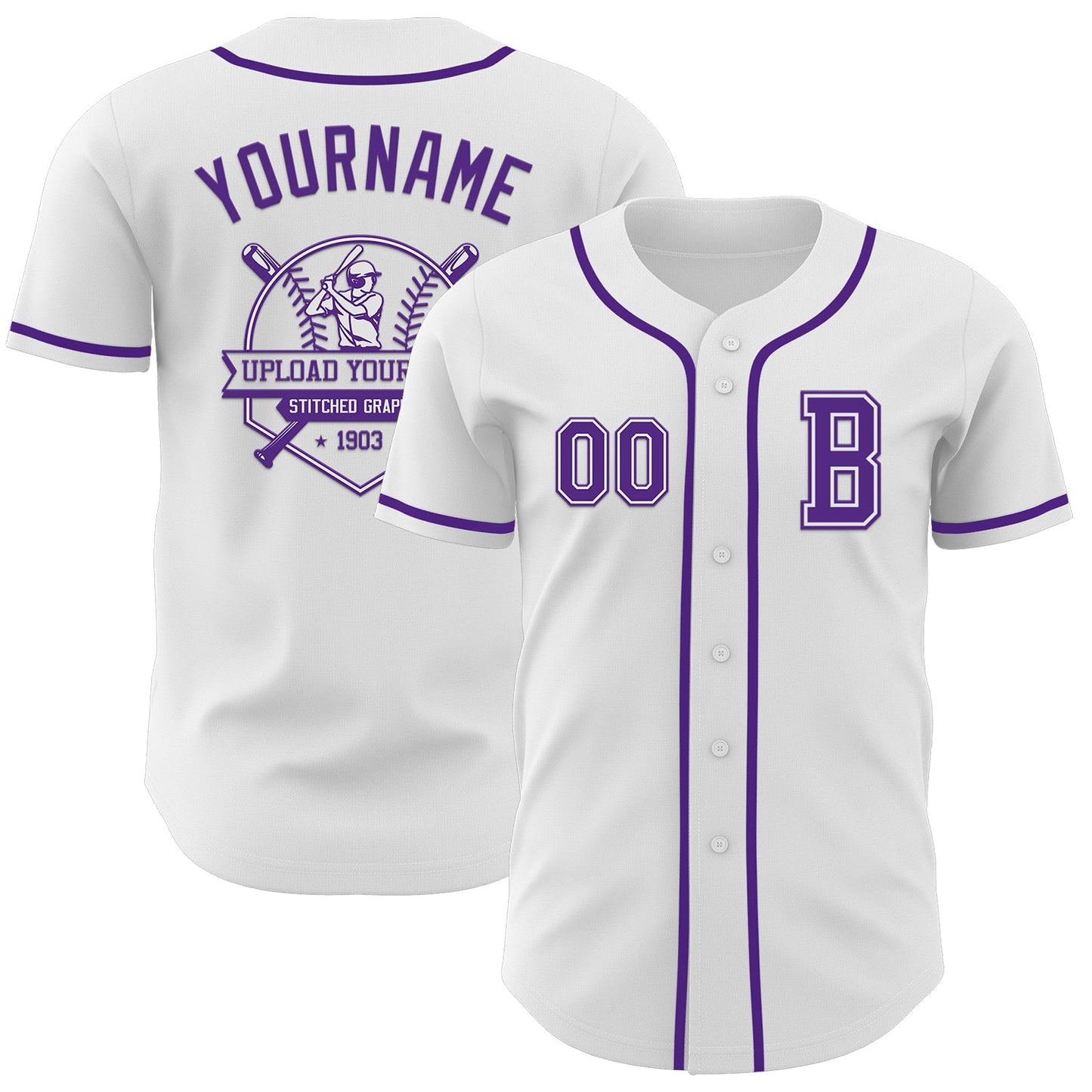 Custom White Purple Authentic Baseball Jersey view 5