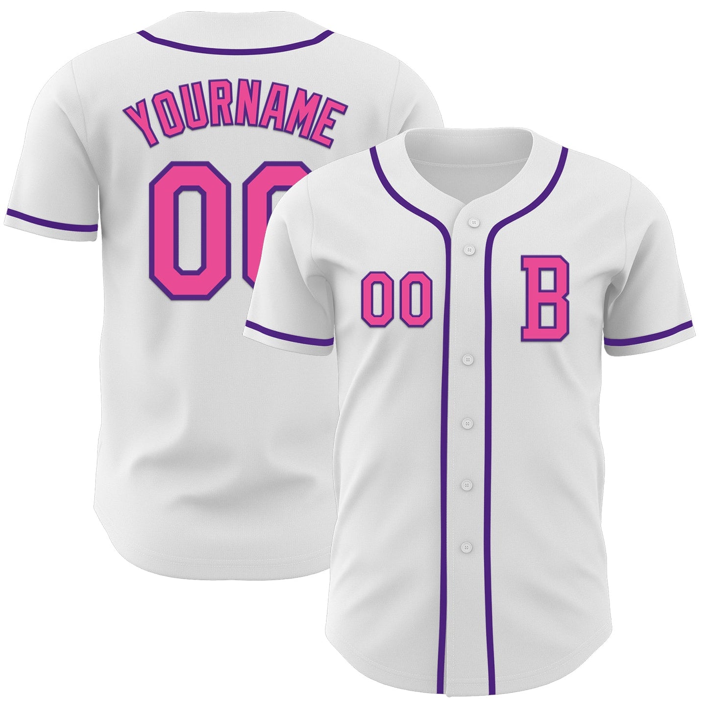 Custom White Pink-Purple Authentic Baseball Jersey - Main View