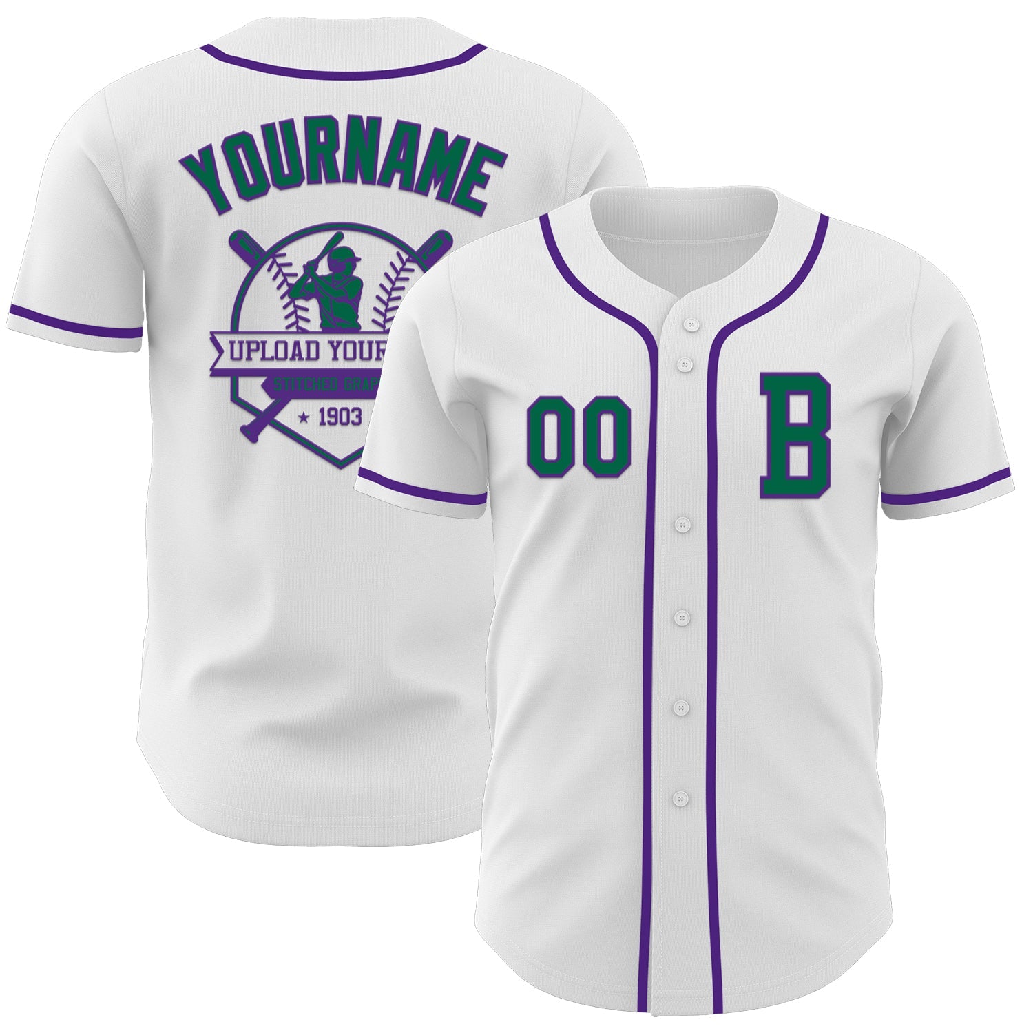 Custom White Kelly Green-Purple Authentic Baseball Jersey view 5