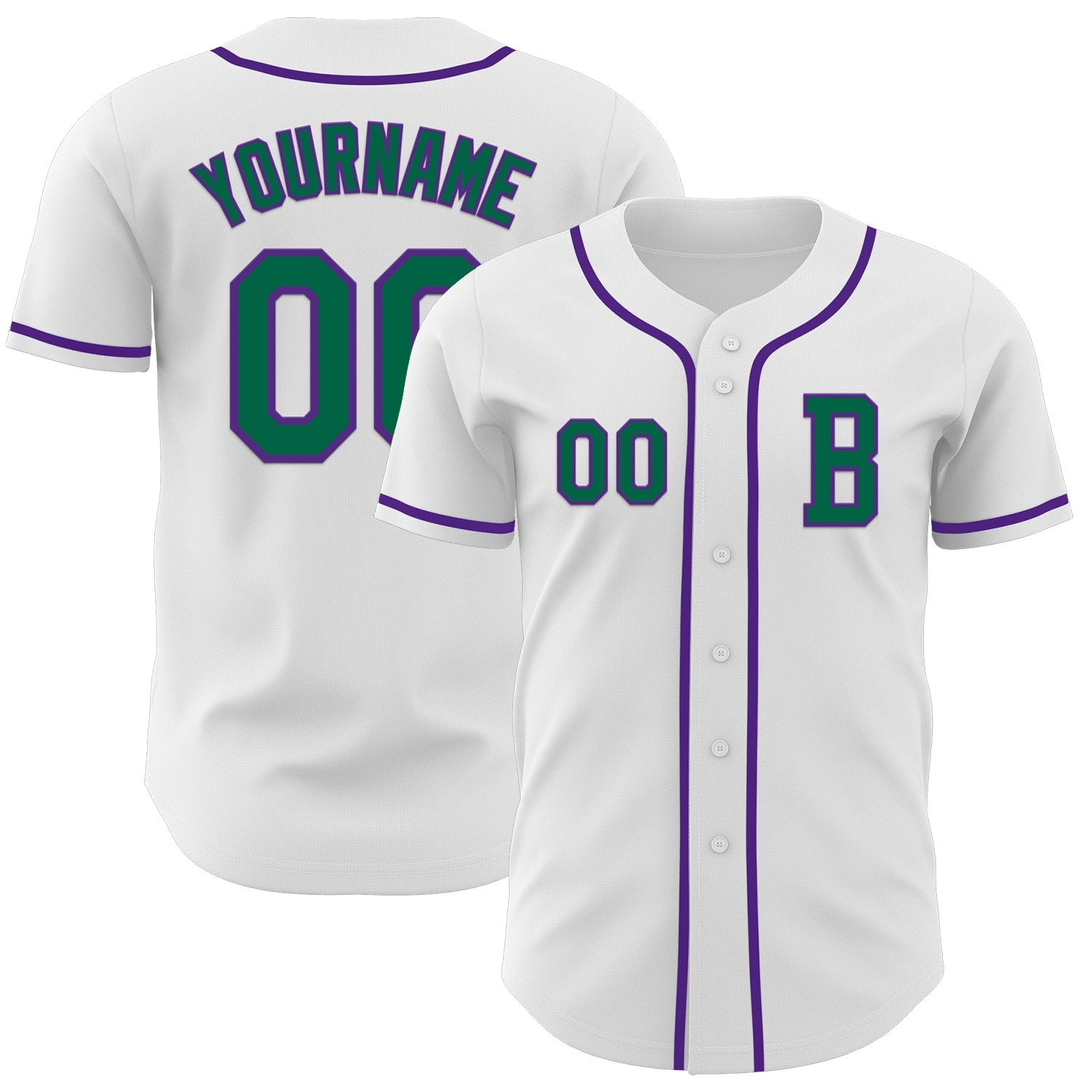 Custom White Kelly Green-Purple Authentic Baseball Jersey - Main View