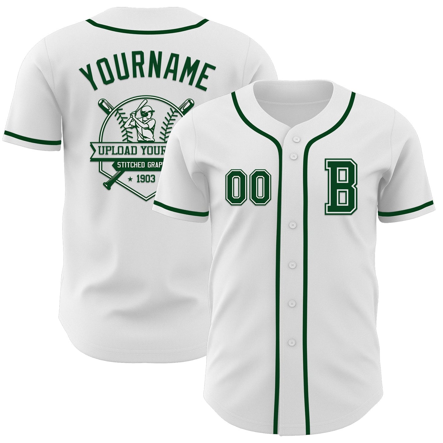Custom White Green Authentic Baseball Jersey view 5