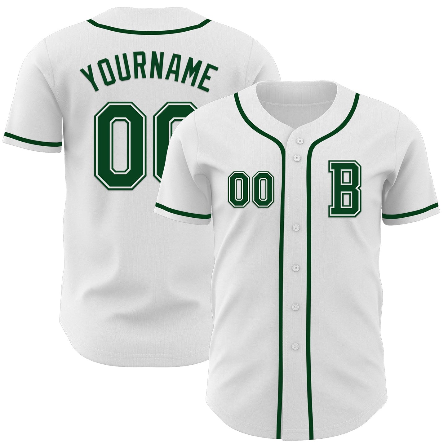 Custom White Green Authentic Baseball Jersey - Main View
