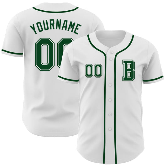 Custom White Green Authentic Baseball Jersey - Main View