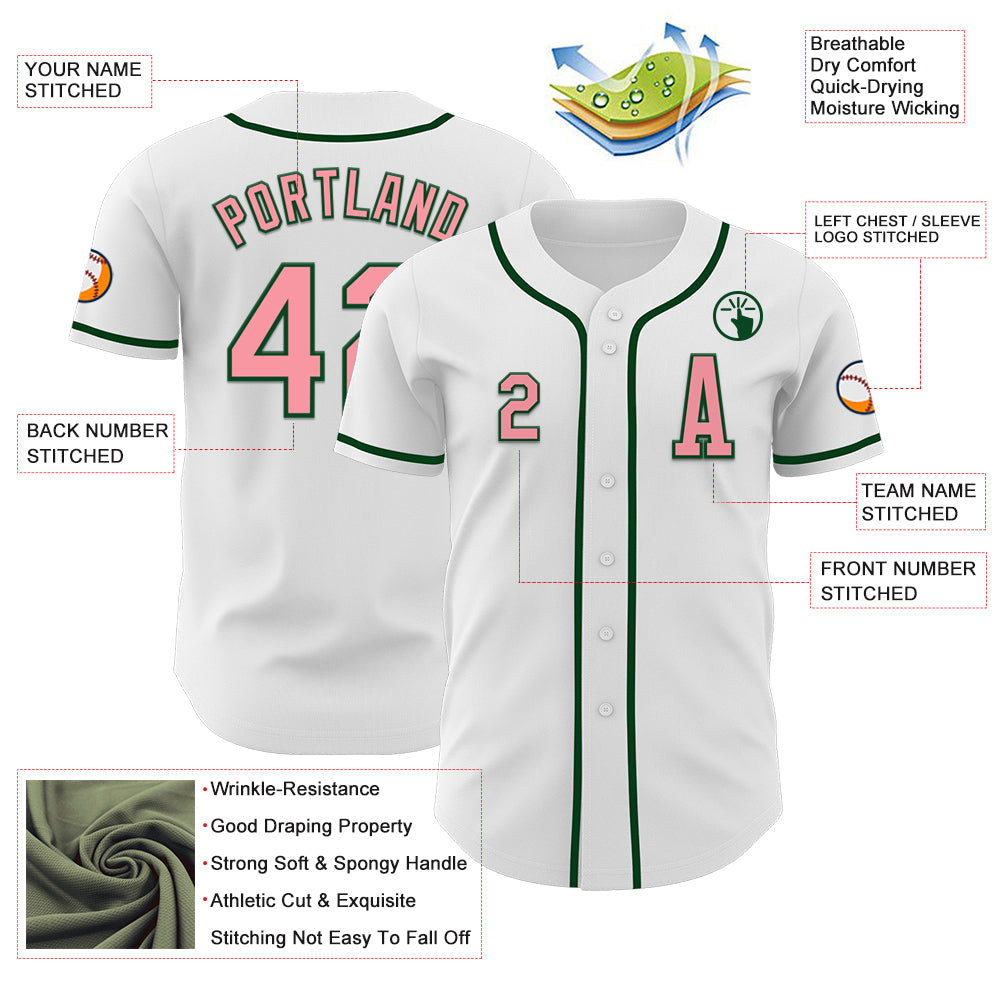 Custom White Medium Pink-Green Authentic Baseball Jersey view 2