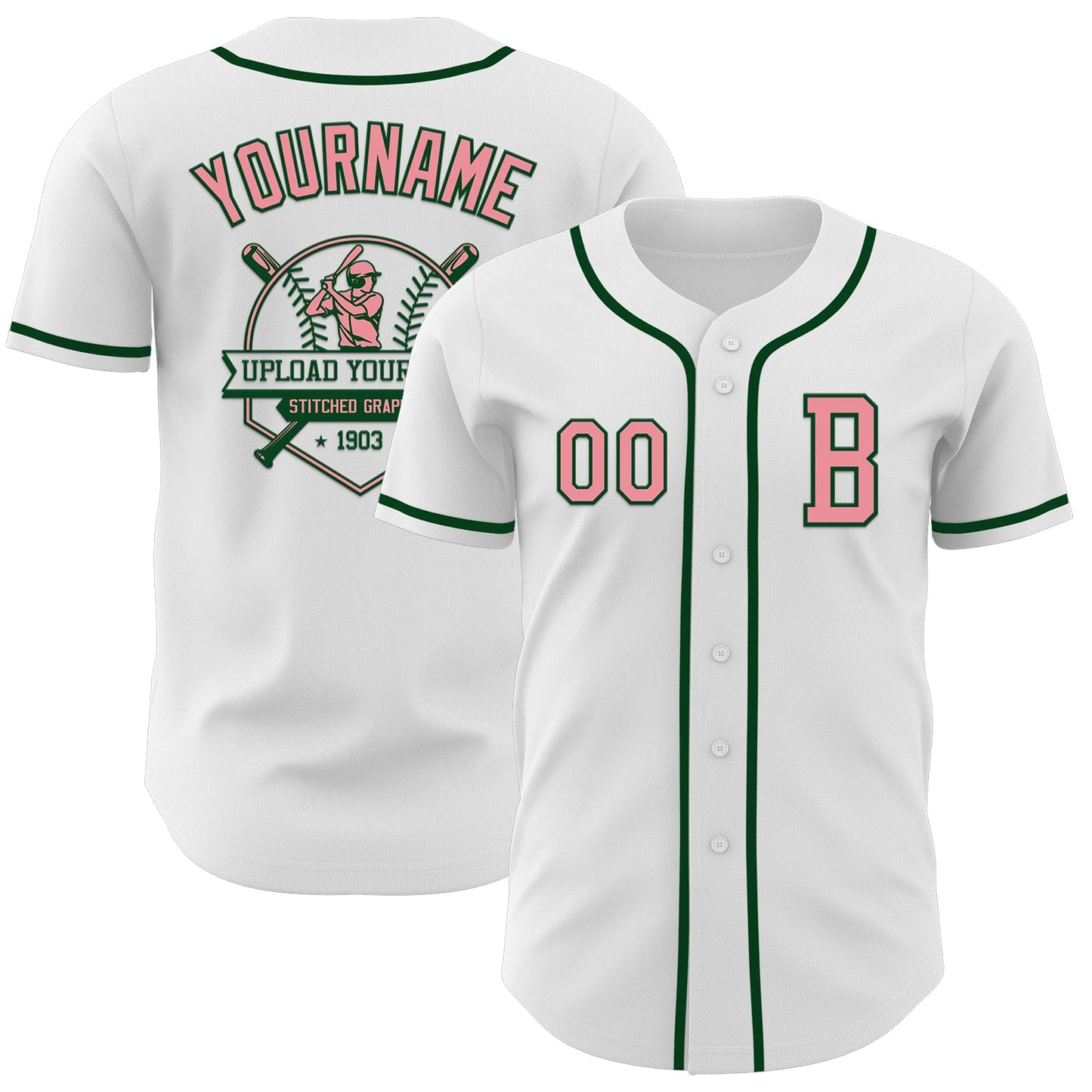 Custom White Medium Pink-Green Authentic Baseball Jersey view 5