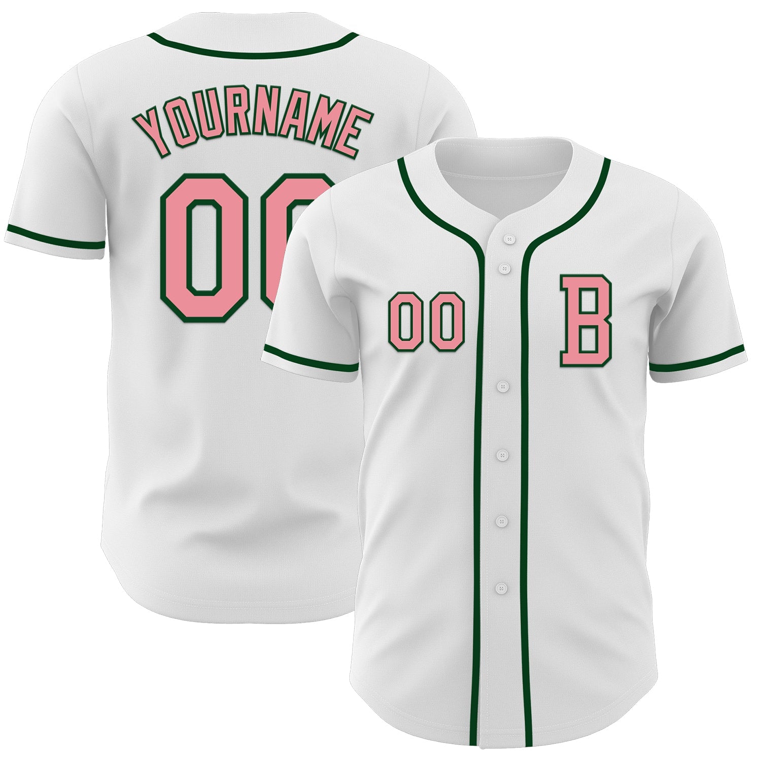 Custom White Medium Pink-Green Authentic Baseball Jersey - Main View
