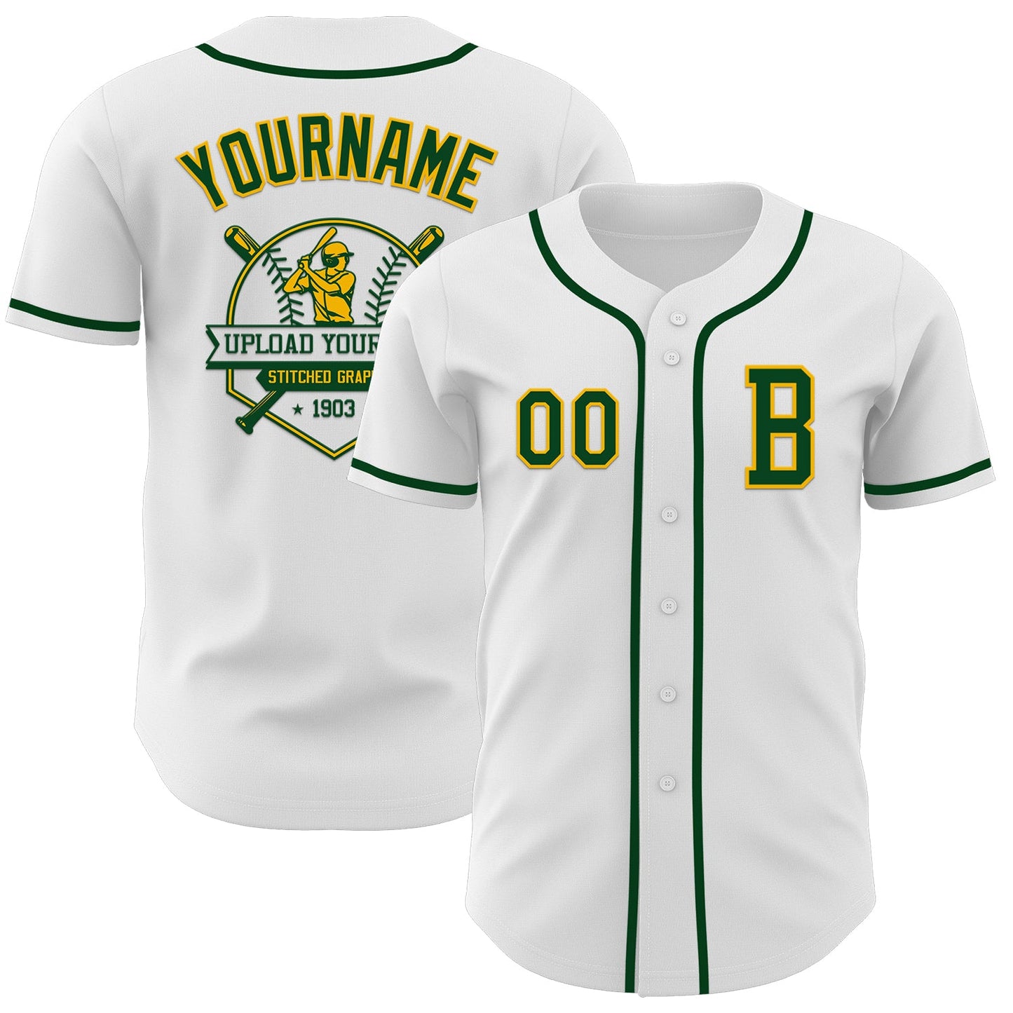 Custom White Green-Gold Authentic Baseball Jersey view 5