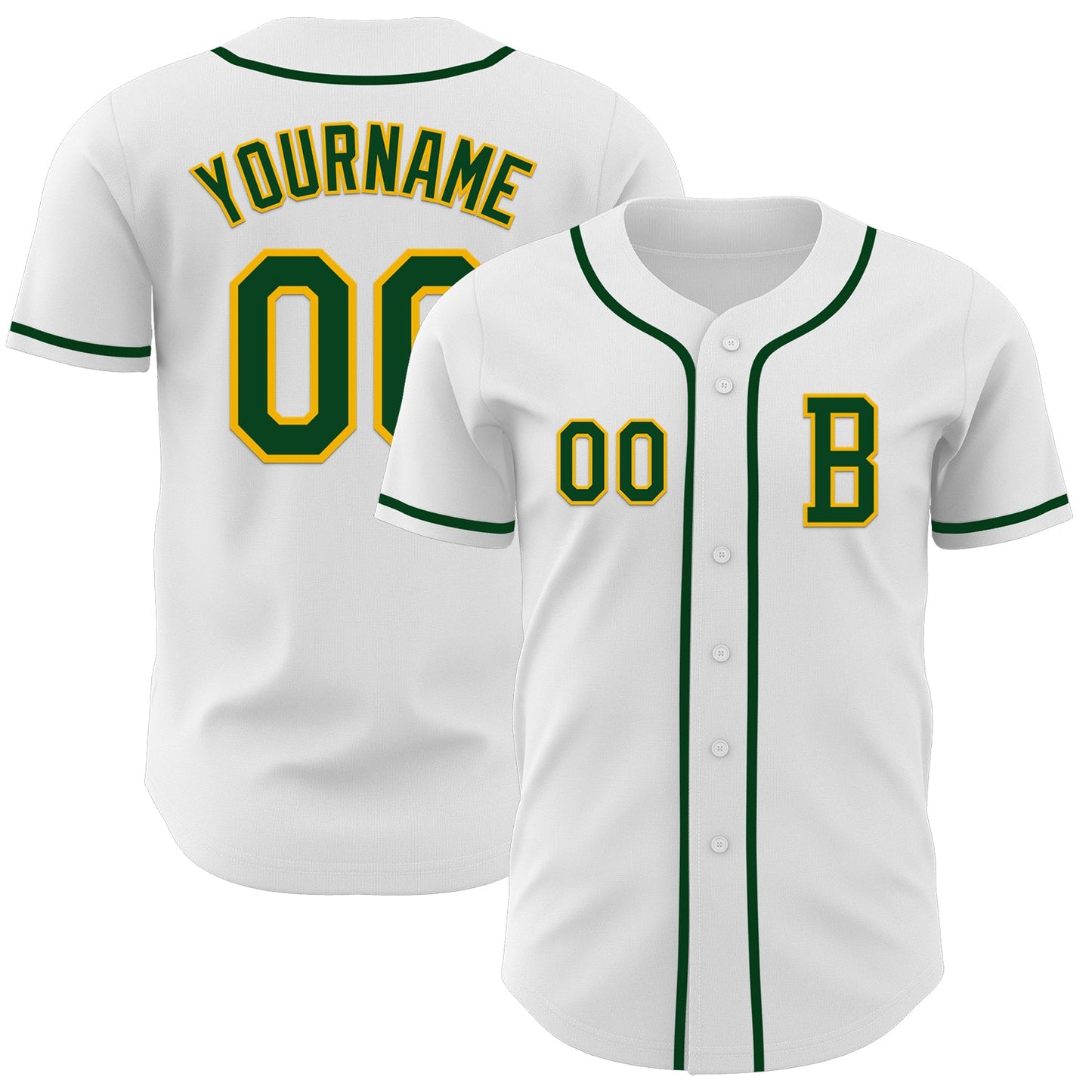 Custom White Green-Gold Authentic Baseball Jersey - Main View