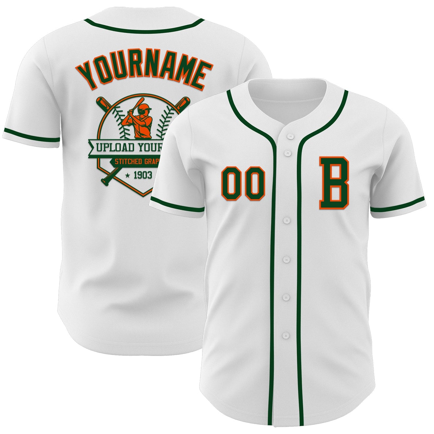Custom White Green-Orange Authentic Baseball Jersey view 5