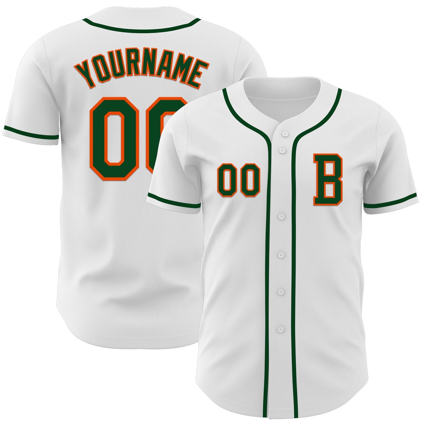 Custom White Green-Orange Authentic Baseball Jersey - Main View