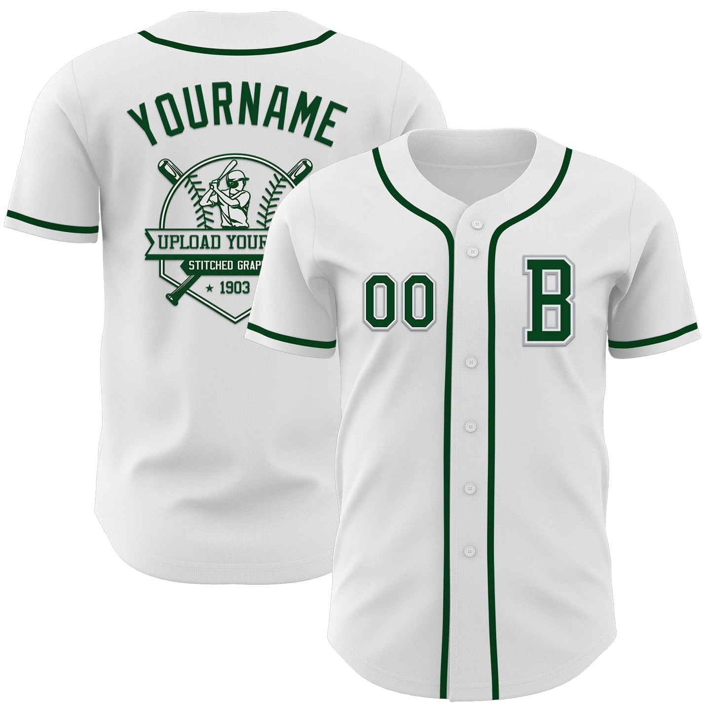 Custom White Green-Gray Authentic Baseball Jersey view 5